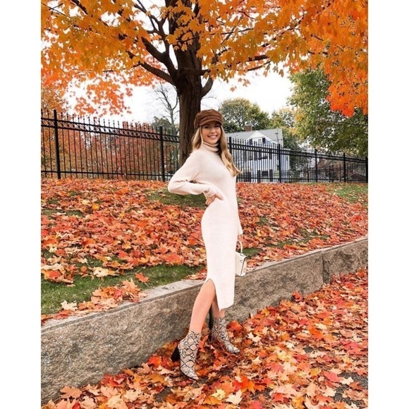 NWT Lulu’s Trendy Blogger Favorite Heather Grey Turtleneck Midi Sweater Dress - Picture 7 of 12